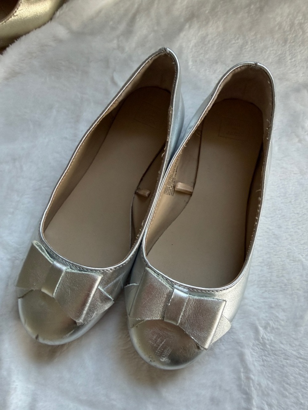 Janie and Jack Metallic Silver Bow Flats for Girls